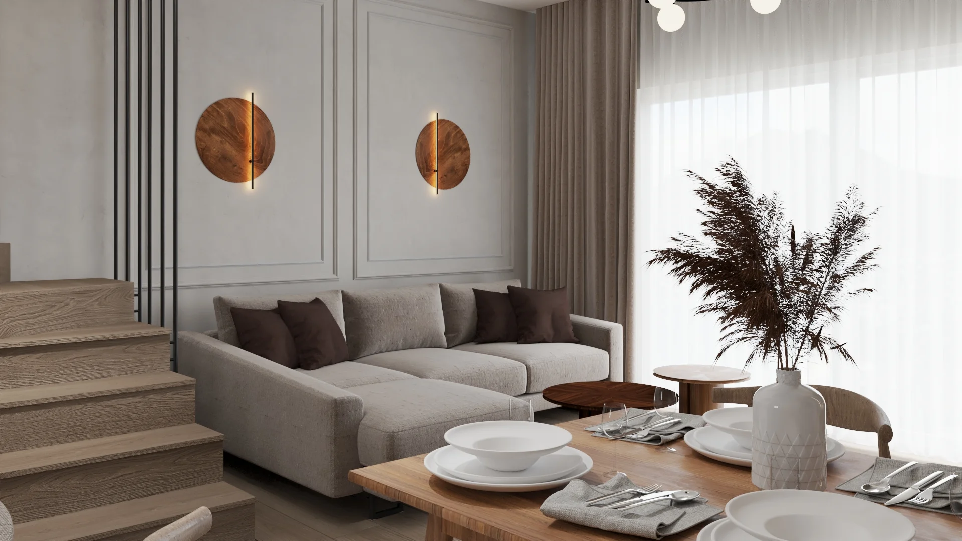 Nowoczesny salon z otwartym aneksem kuchennym — projekt Verami.Studio